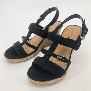 🎈 Soda Black Strappy Wedge with Cork Heel
